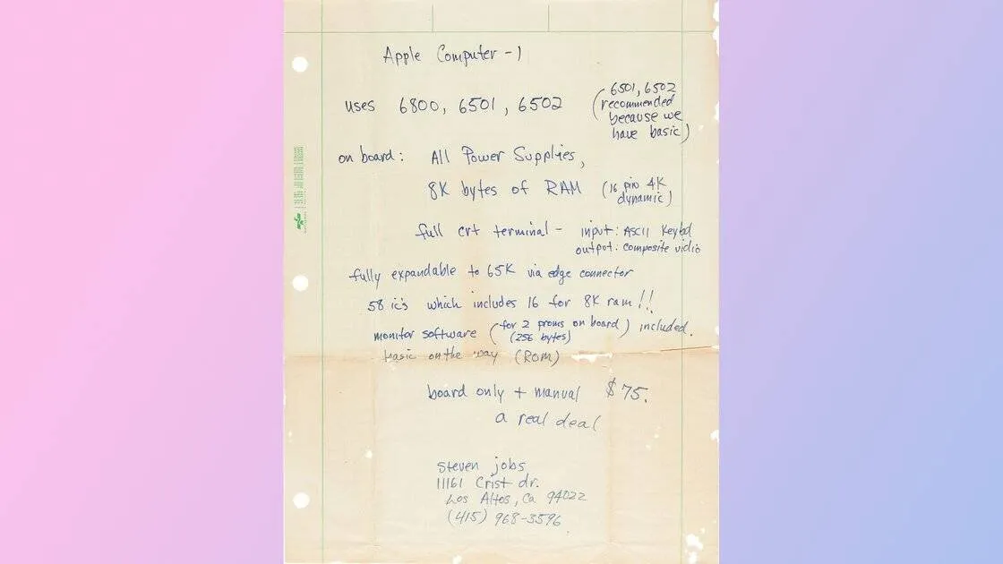 Un Trésor d'Apple : La Réclame Manuscrite de Steve Jobs Vendue pour 175 000 $