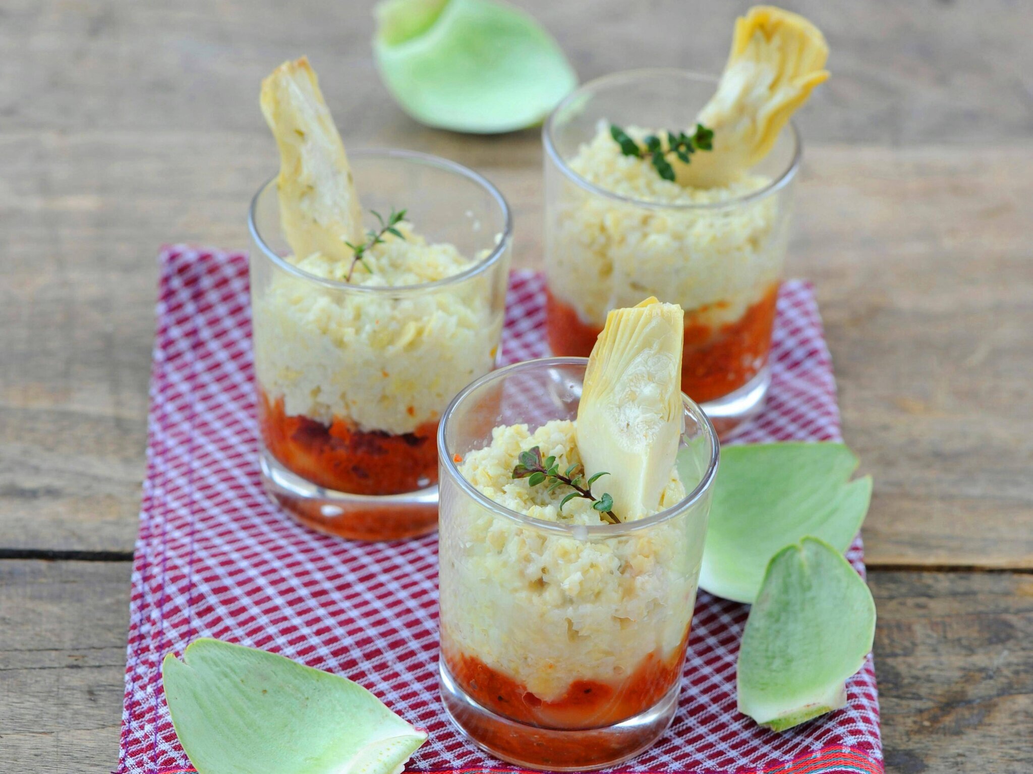 Verrine d'artichaut aux tomates confites