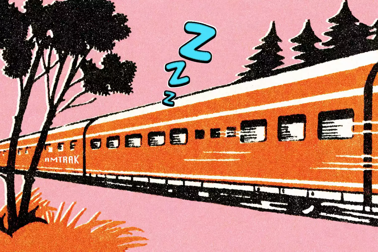 Illustration d'un train orange avec des 