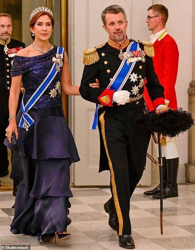 La reine Mary du Danemark lors du banquet d'État à Copenhague