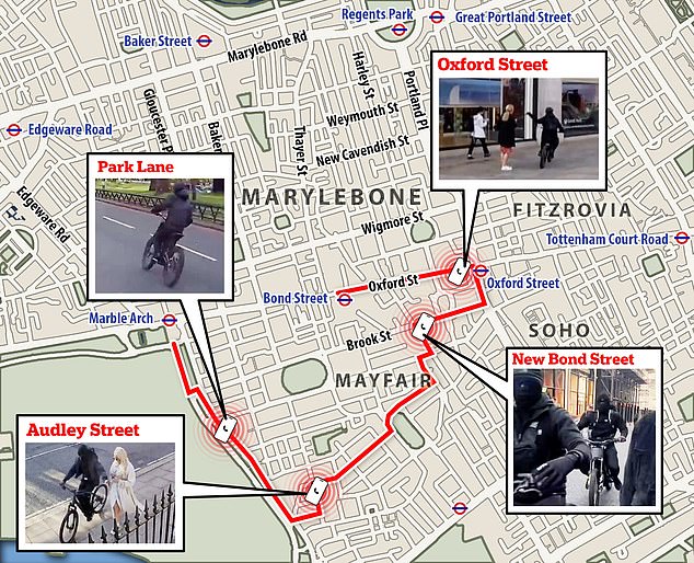 Carte des itinéraires des voleurs à Mayfair