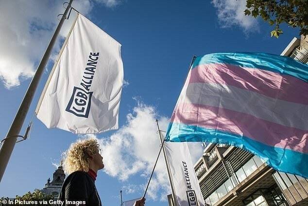 Activiste tenant un drapeau de fierté trans lors d'une manifestation