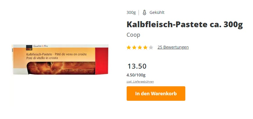 Kalbfleischpastete contenant seulement 8% de veau.