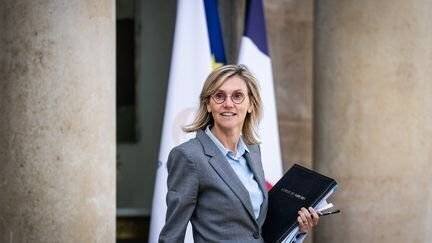 La ministre de la Transition écologique et de l'Energie, Agnès Pannier-Runacher, à la sortie du Conseil des ministres à l'Elysée, le 1er octobre 2024. (XOSE BOUZAS / HANS LUCAS / AFP)