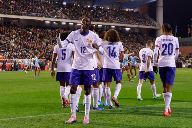 Randal Kolo Muani a inscrit un doublé avec l’équipe de France contre la Belgique, au stade du Roi-Baudouin de Bruxelles, le 14 octobre 2024.