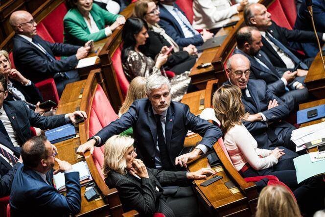 Laurent Wauquiez, le président du groupe LR à l’Assemblée nationale, lors de la séance de questions au gouvernement du 15 octobre 2024.
