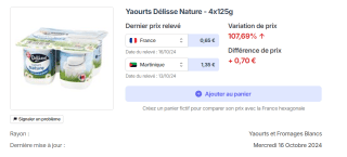 Comparaison des prix des yaourts nature