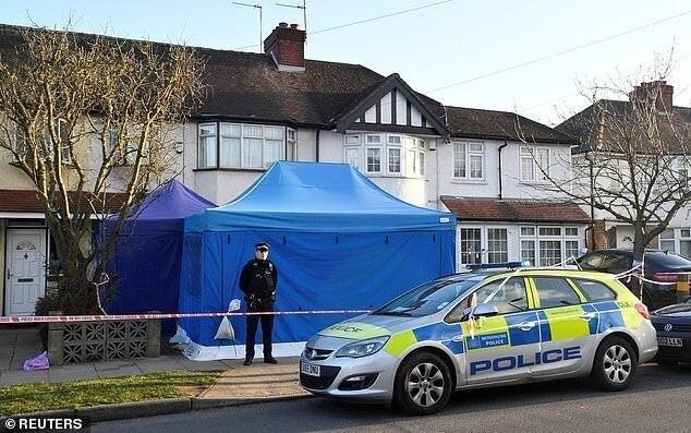 Police outside Glushkov's home in New Malden, on the outskirts of London