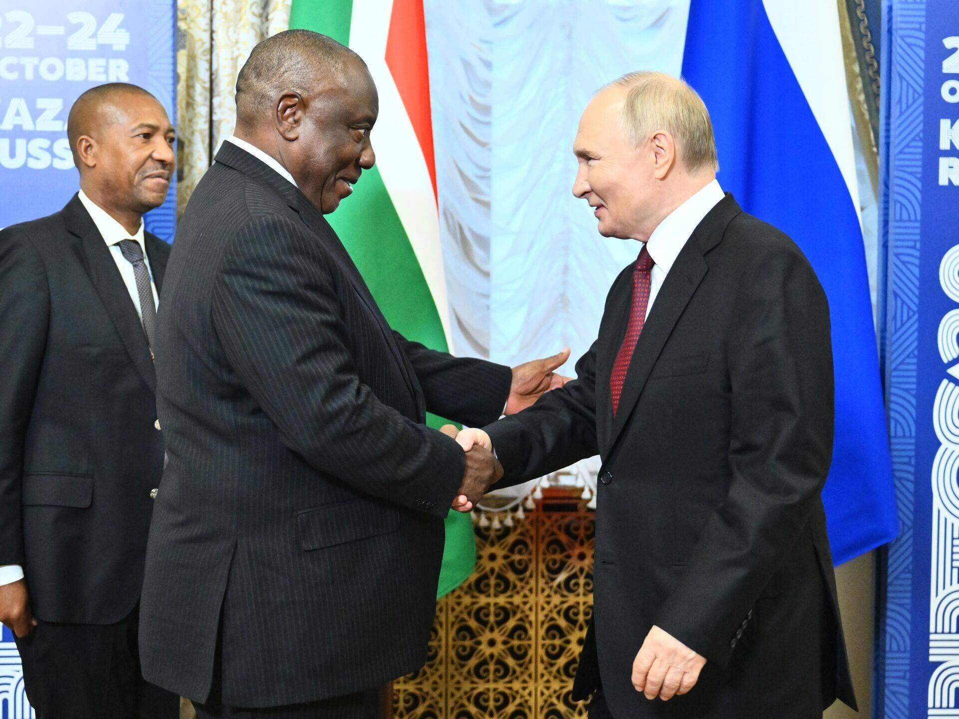 Cyril Ramaphosa et Vladimir Poutine lors du sommet des BRICS