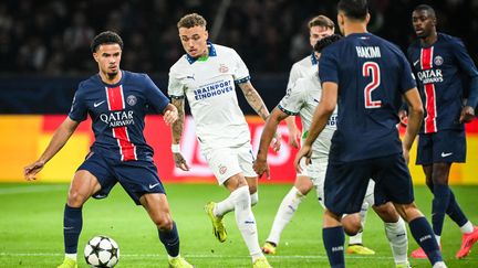 Warren Zaïre-Emery lors du match PSG-PSV en Ligue des champions, le 22 octobre 2024. (MATTHIEU MIRVILLE / AFP)