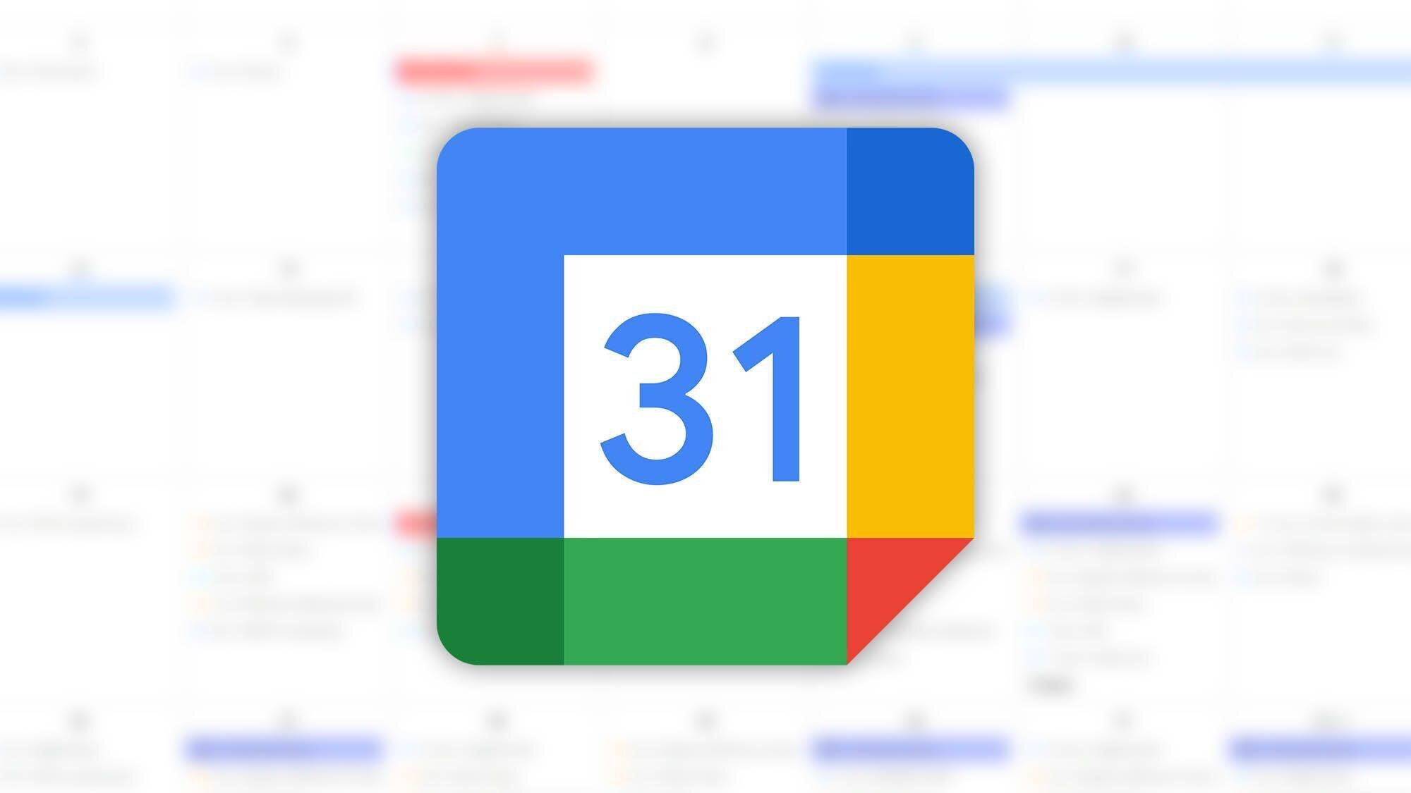 Le logo de Google Calendar sur fond flou d'un calendrier.