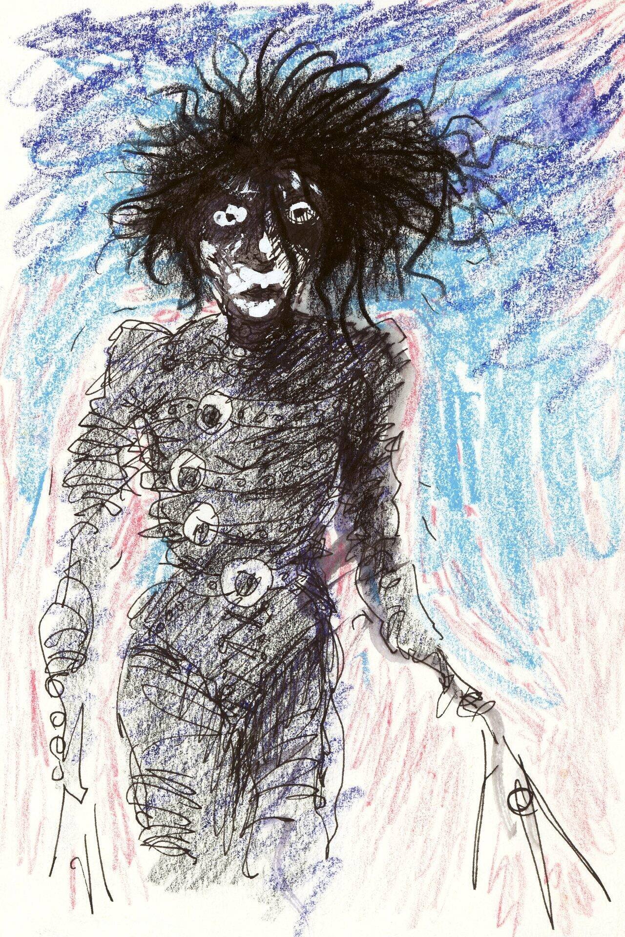 Un croquis précoce d'Edward aux mains d'argent, dessiné par Burton avant le début de la production de son film