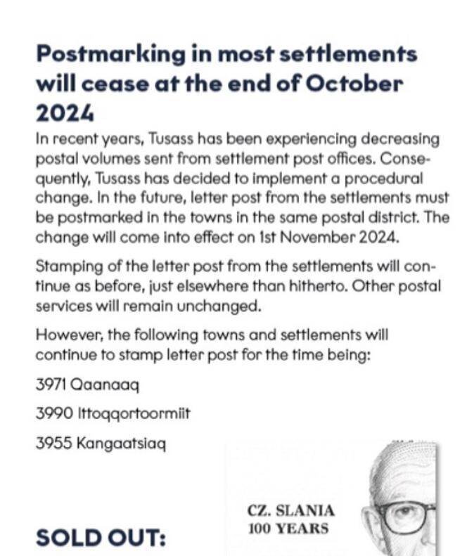 Annonce de la centralisation du courrier au Groenland