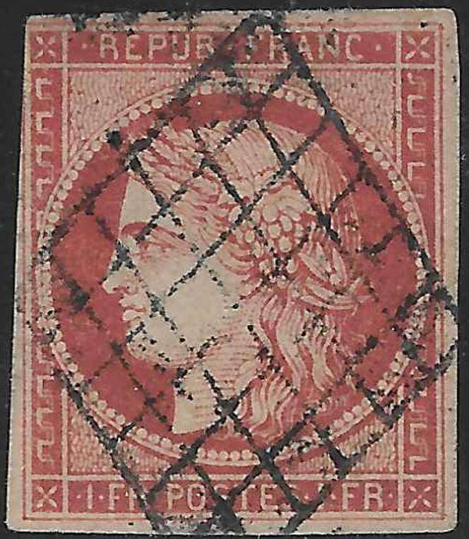 Timbre 1 franc vermillon du concours organisé par la maison Calves