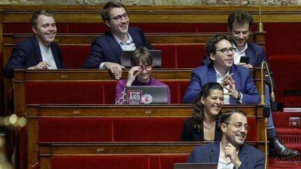 Des députés de La France insoumise dans l'hémicycle de l'Assemblée nationale, lors des discussions sur le projet de loi de finances de la sécurité sociale.