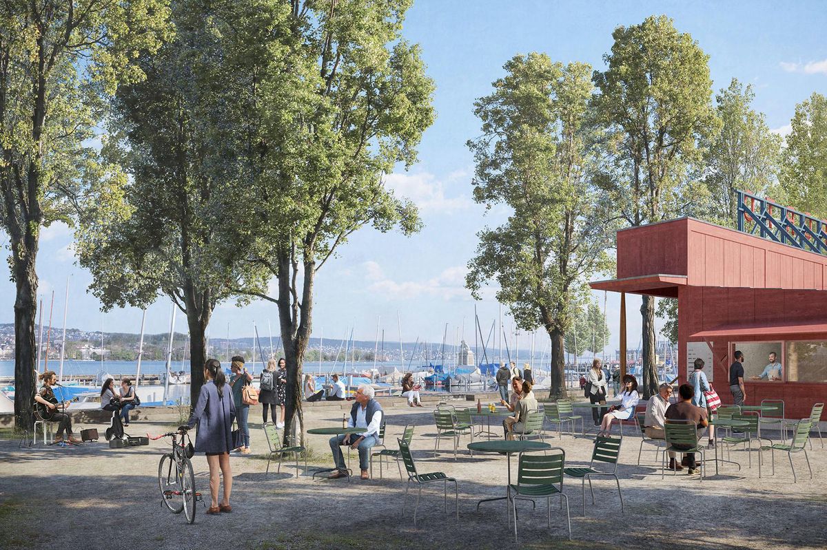 Le nouveau kiosque avec des places extérieures.