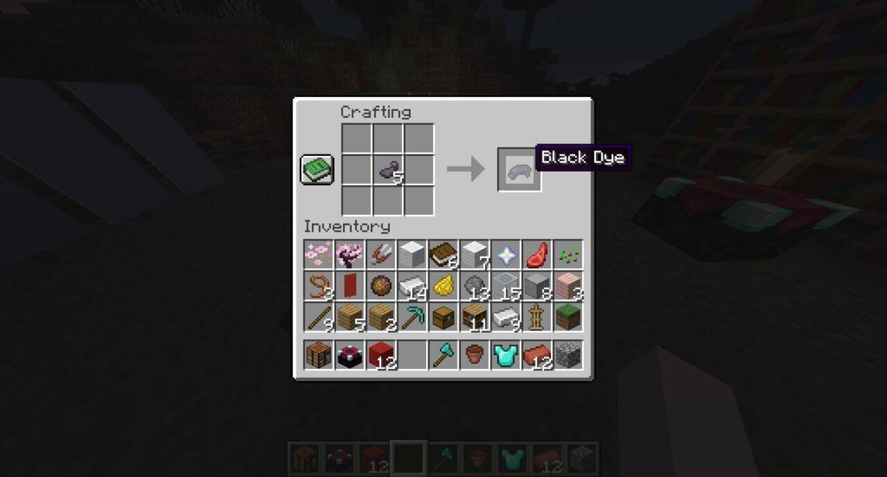 Recette de teinture noire dans Minecraft