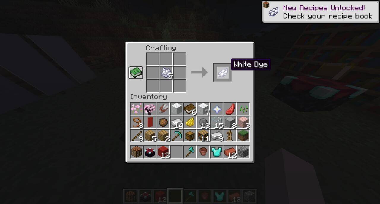 Recette de teinture blanche dans Minecraft