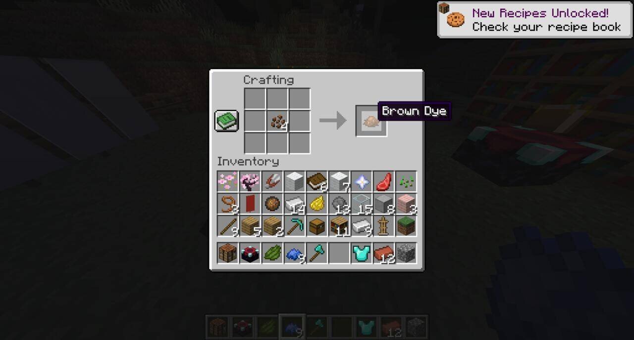 Recette de teinture marron dans Minecraft