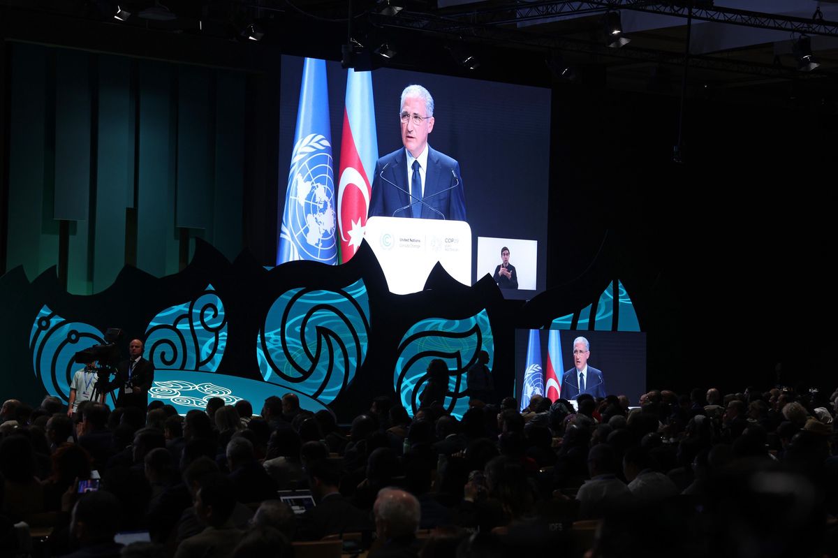 Muchtar Babajew, ministre de l'Environnement de l'Azerbaïdjan, lors de son discours d'ouverture à Bakou.