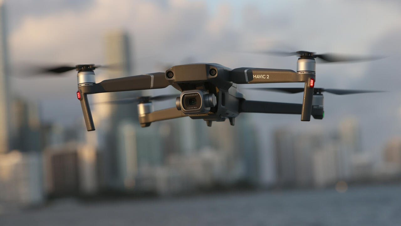 Drones de la société DJI, dominatrice du marché mondial, à Miami, Floride, le 15 décembre 2021.
