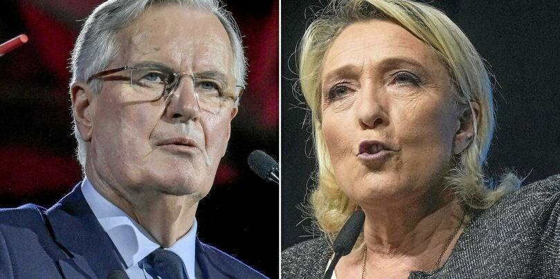 Pour tenter d'éviter la censure, Michel Barnier reçoit l'ensemble de l'échiquier politique cette semaine, en commençant par Marine Le Pen ce lundi (photomontage).