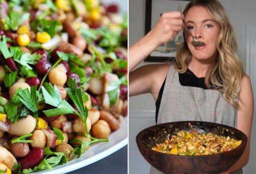 Dense Bean Salad version méditerranéenne avec tomates séchées et poulet