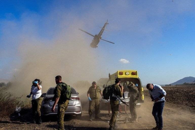 Israeli helicopters transporting an injured person