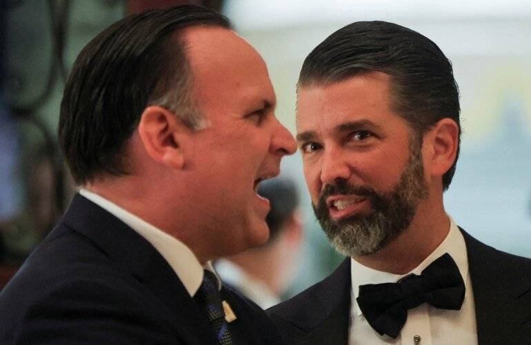 Donald Trump Jr. reacts as he attends the America First Policy Institute (AFPI) gala at Mar-A-Lago in Palm Beach, Florida, U.S., November 14, 2024. REUTERS/Carlos Barria