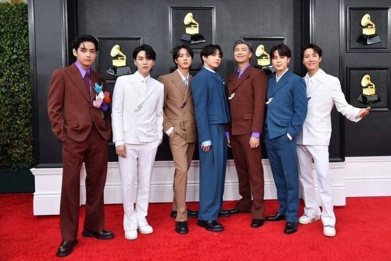 Members of BTS at the 64th Annual GRAMMY Awards