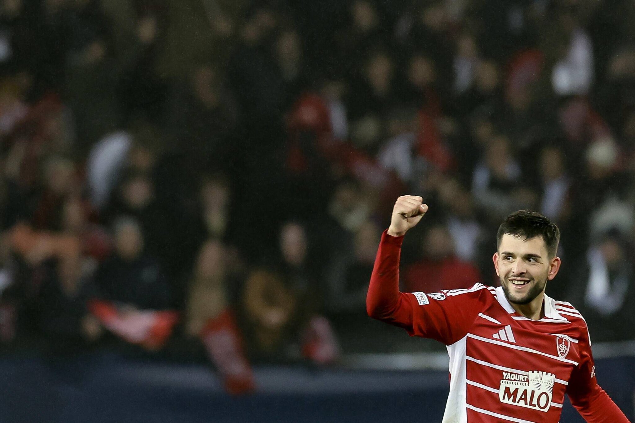 Julien Le Cardinal, auteur du but de la victoire pour Brest face au PSV Eindhoven, le 10 décembre 2024 au stade Francis Le Blé.