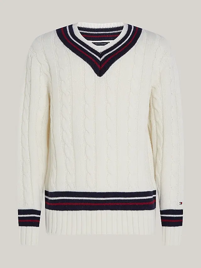 Jersey de point trenzé avec col en V de Tommy Hilfiger