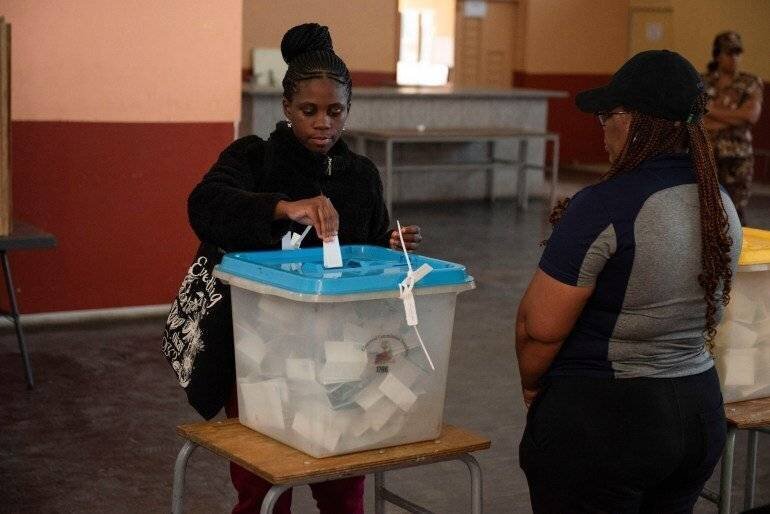 A woman casts her vote in Windhoek, Namibia
