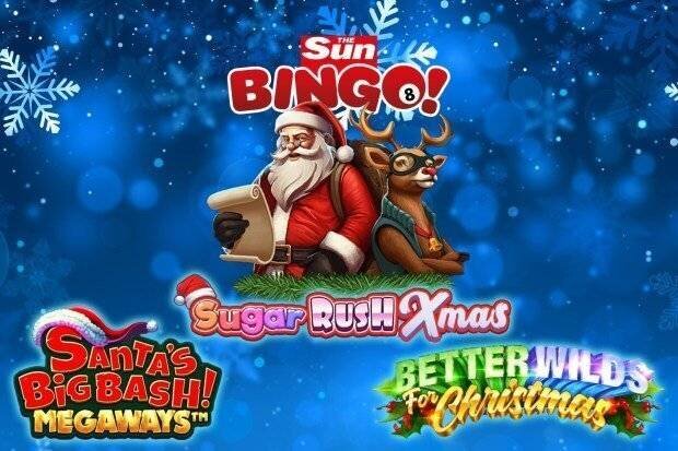 Jeux de Noël de Sun Bingo: Sugar Rush Xmas, Santa's Big Bash! Megaways, Better Wilds for Christmas.