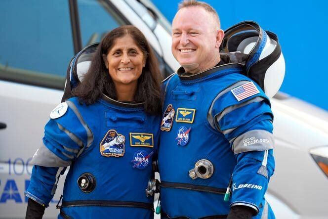 Les astronautes de la NASA Suni Williams et Butch Wilmore, le 5 juin 2024, à Cap Canaveral, en Floride, avant leur décollage à bord de la capsule Starliner de Boeing à destination de la Station spatiale internationale
