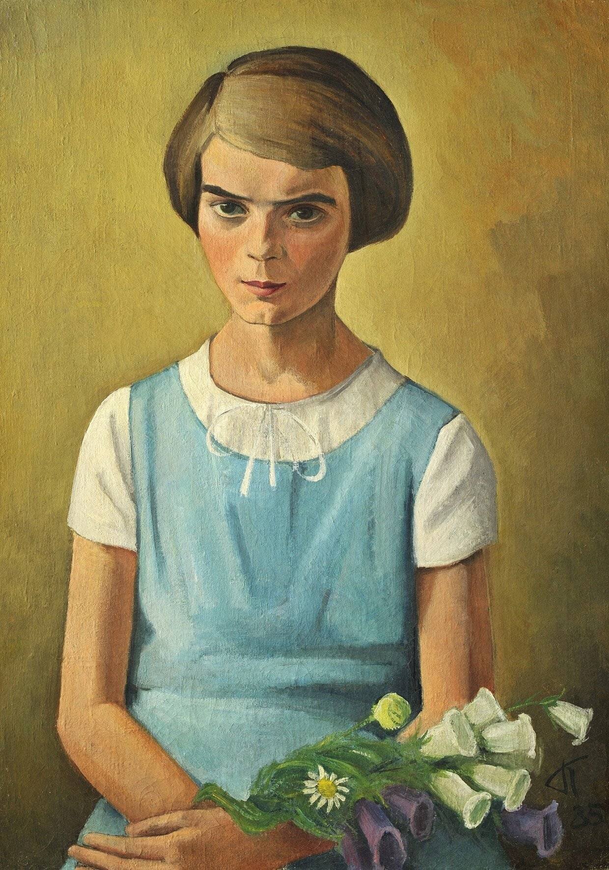 Sachliche Blumen: Alexander Kanoldt, 'Porträt der Tochter Angelina', 1935
