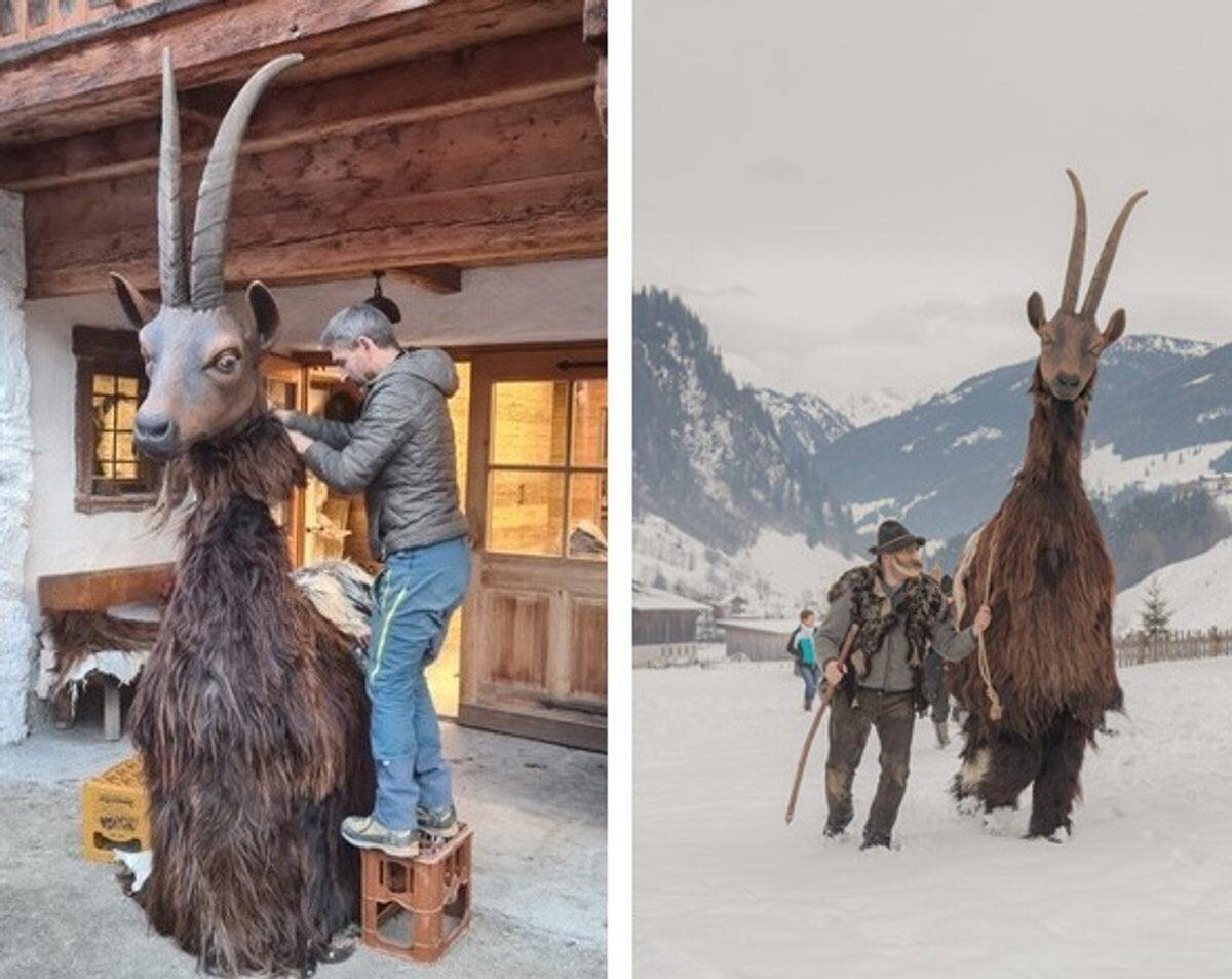 Masques faits à la main, caractéristiques de la tradition.