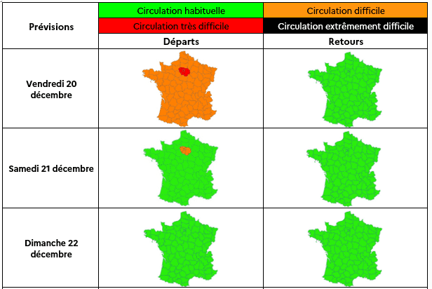 Prévisions de circulation de Bison Futé du 20 au 22 décembre 2024. (BISON FUTE)