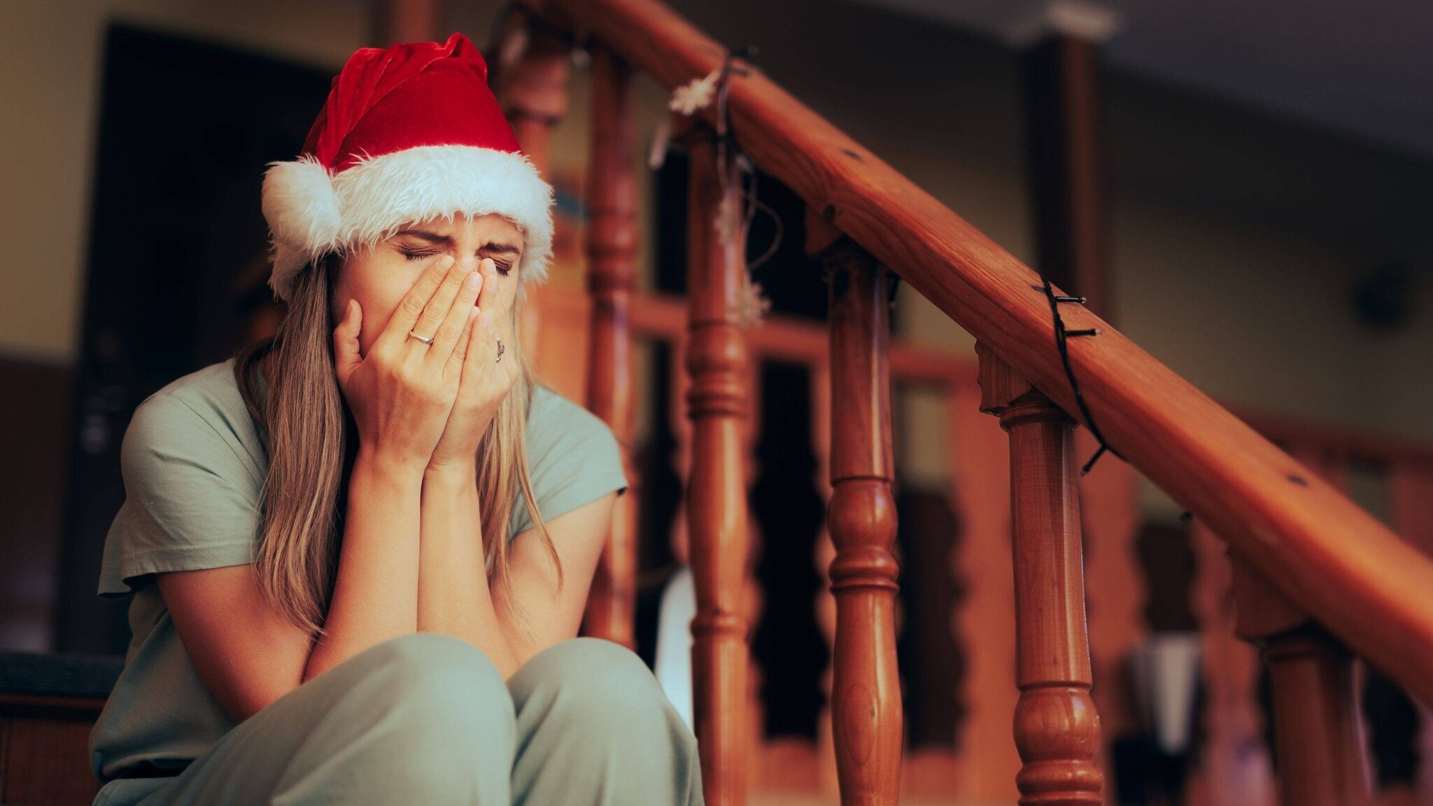 Femme pleurant à Noël