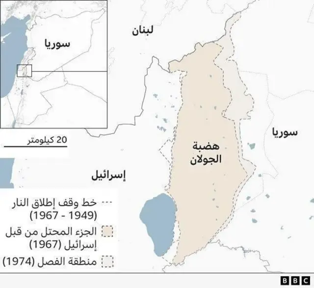 Carte montrant la ligne de cessez-le-feu entre Israël et la Syrie après la guerre de 1967.