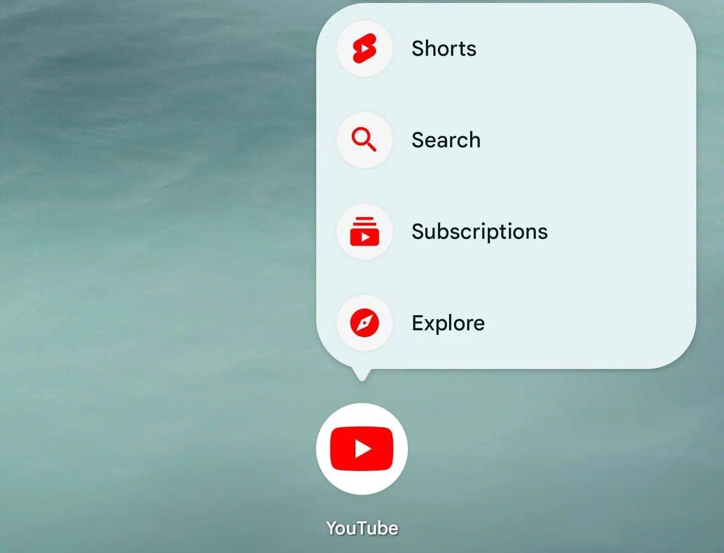 The YouTube app’s previous shortcuts menu