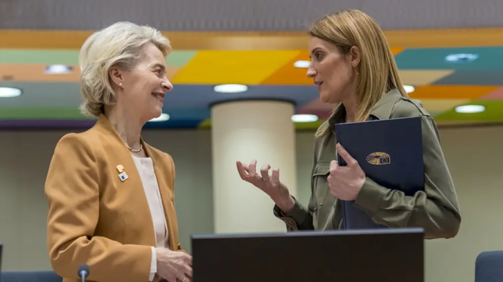 Ursula von der Leyen et Roberta Metsola lors d'une réunion en 2024