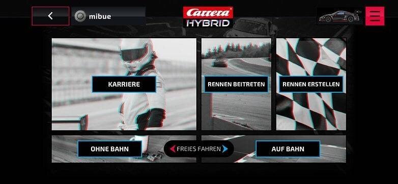 Carrera Hybrid - Sélection de l'application