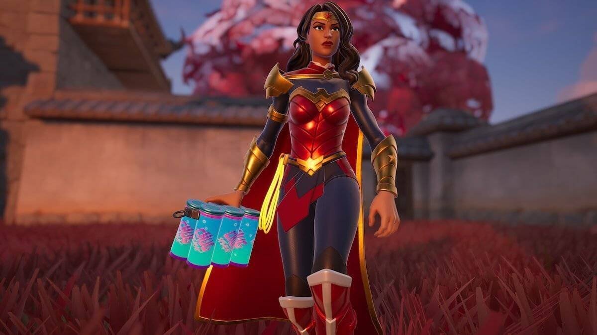 Wonder Woman avançant avec un Chug Splash dans Fortnite.