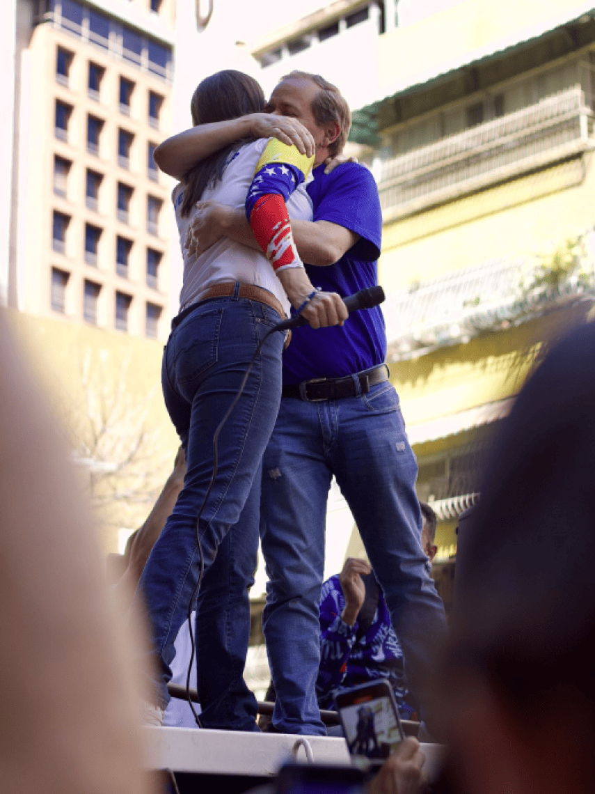 María Corina Machado y Juan Pablo Guanipa durante la protesta contra Nicolás Maduro el jueves 09 de enero.
