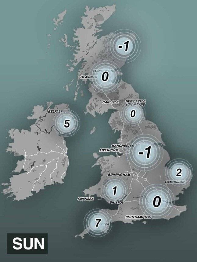 Prévisions de température selon le Met Office.