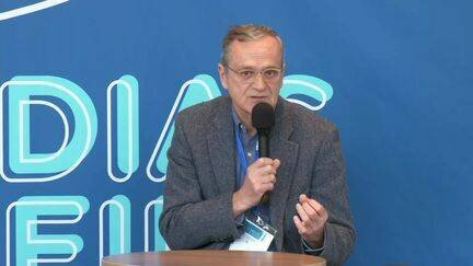 Roch-Olivier Maistre, président de l'Arcom, le 14 janvier 2025 lors du festival Médias en Seine, à la Maison de la Radio. (RADIO FRANCE)