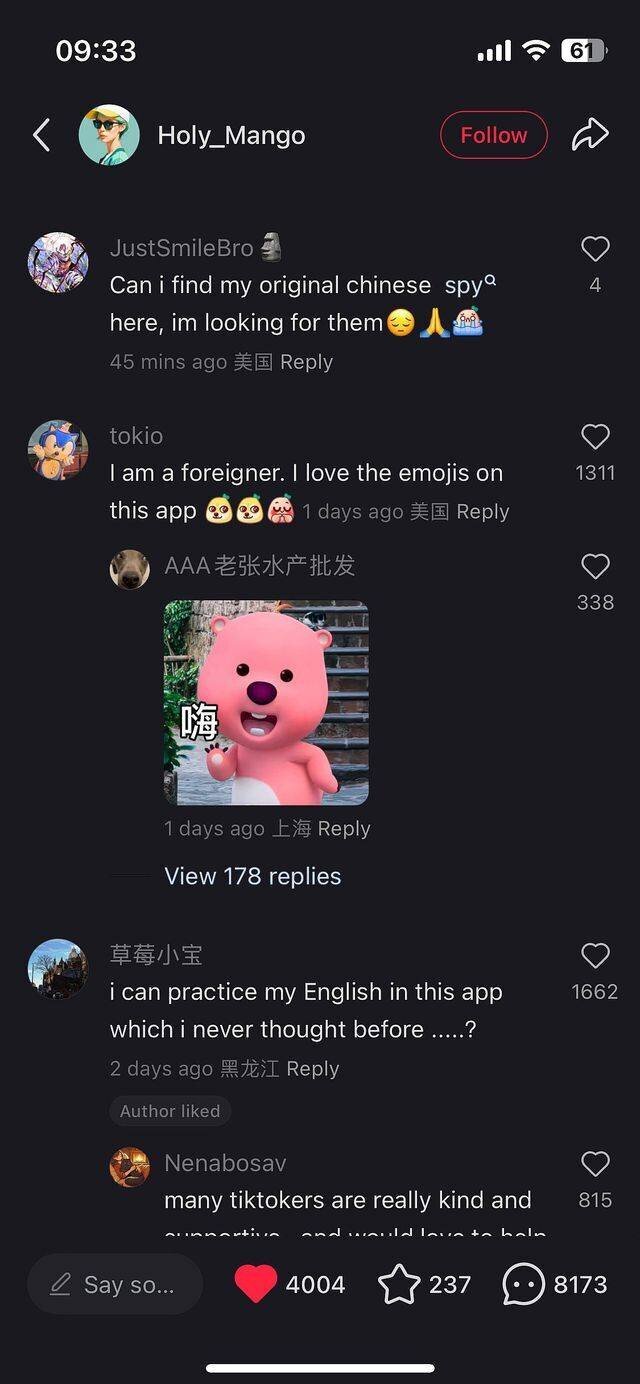 Réactions sur Xiaohongshu