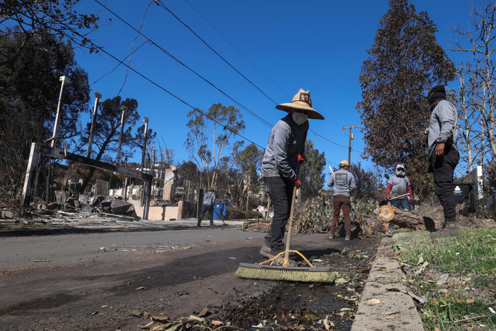 Employés du quartier Pacific Palisades de Los Angeles, Californie, le 14 janvier 2025