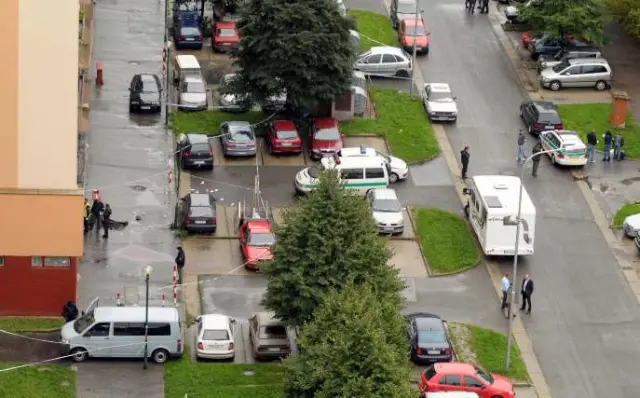 Vue aérienne du quartier de Bratislava après la fusillade.
